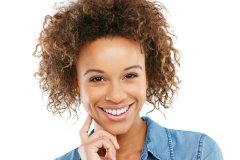 Cute smiling black lady with white teeth