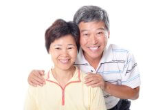 senior couple emabrace and smile